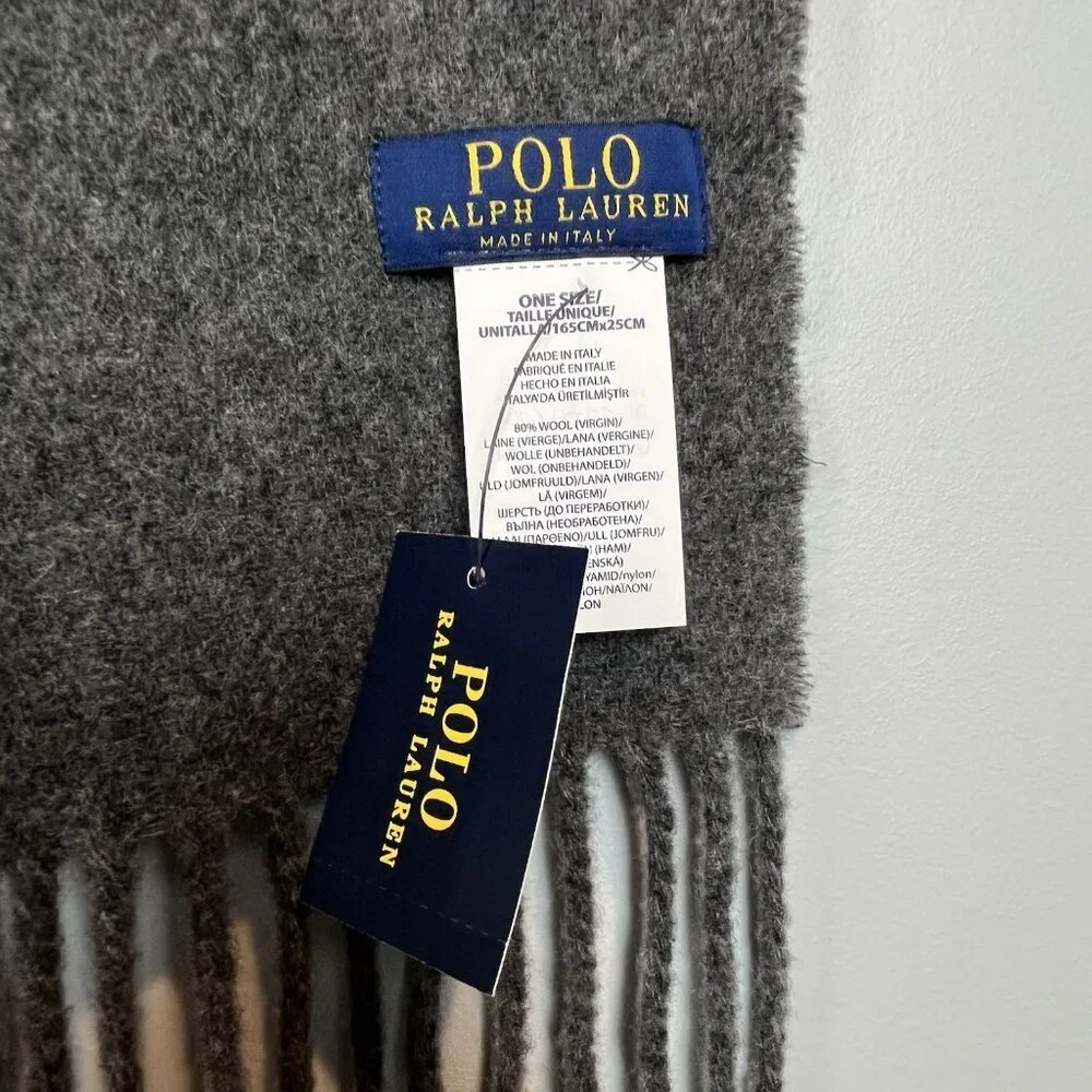 Polo Ralph Lauren Made In Italy Wool Blend Scarf Gray Plaid NWT